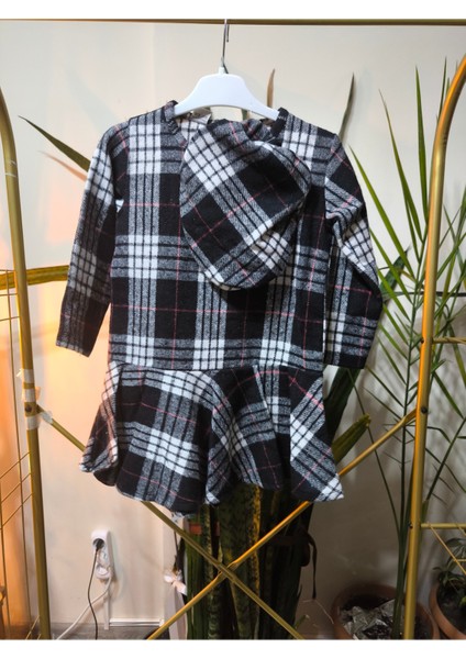 Kız Çocuk Kısa Elbise Şapka Takım Oduncu Kışlık Dar Kalıp Esnek Değil Siyah