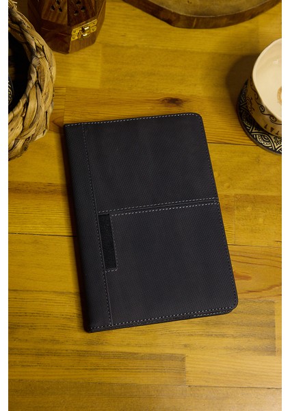 Kişiye Özel Siyah Vegan Deri Telefon Cepli Dikişili Düz 224 Sayfa Çizgili Not Defteri