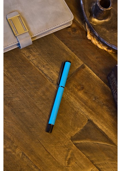 Kişiye Özel Mavi Kapaklı Mavi Mürekkepli Düz Roller Tükenmez Kalem