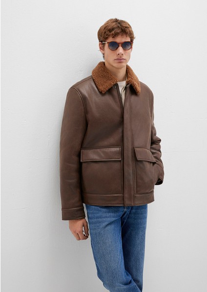 Kahverengi Suni Kürk Detaylı Suni Deri Ceket 0110669-70240 fiyatları