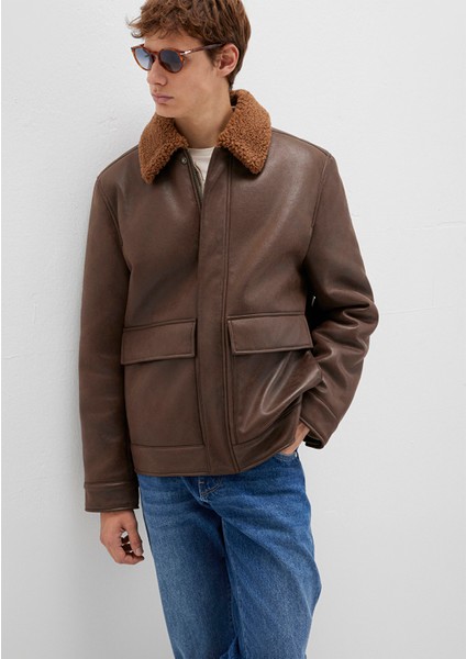 Kahverengi Suni Kürk Detaylı Suni Deri Ceket 0110669-70240 modelleri