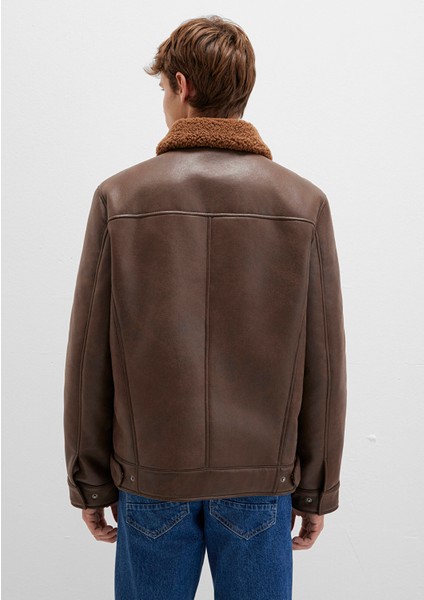 Kahverengi Suni Kürk Detaylı Suni Deri Ceket 0110669-70240 indirimleri