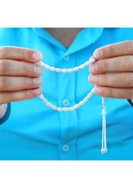 Üçlü Kamçı Top Püsküllü Telkari Tasarım Kapsül Kesim Gümüş Renk 925 Ayar Gümüş Tesbih indirimleri