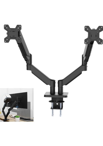 EY-26737 13-32'' Amortisörlü Çift Kollu Monitör Standı - Yeni Versiyon Çift Monitör Tutucu