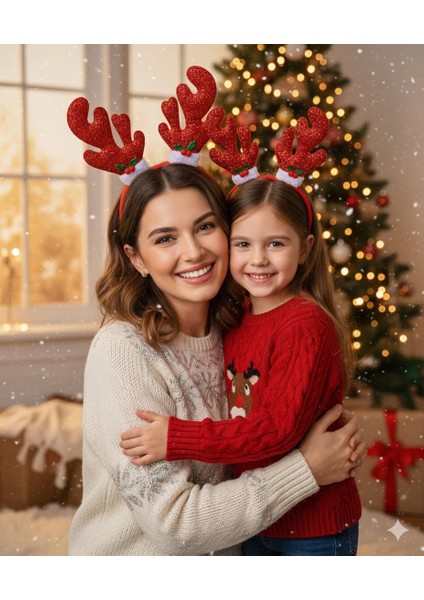 Kırmızı Renk Parlak Noel Baba Şapkalı ve Geyik Modelli Iki Adet Yılbaşı Taç fiyatları