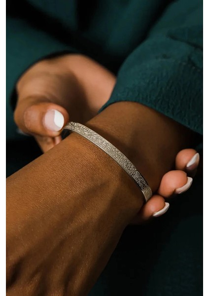 Ayetel Kürsi Bileklik Gümüş Paslanmaz Çelik Ayarlanabilir Bileklik