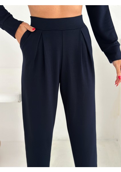 Beli Pensli Fermuarlı Şık Eşofman Takımı / Zip Detail Pleated Waist Elegant Tracksuit Set modelleri