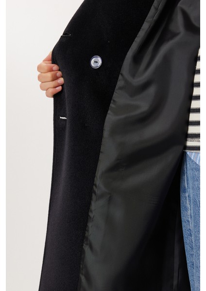 Kruvaze Yaka Oversize Kaşe Kaban LFG0173 Siyah indirimleri