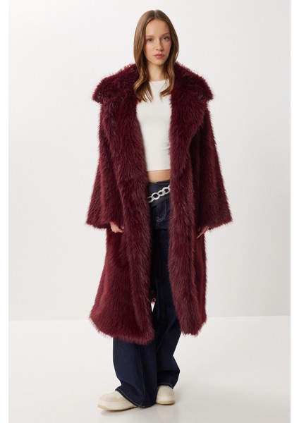 Uzun Suni Kürk Kaban LFG0169 Bordo
