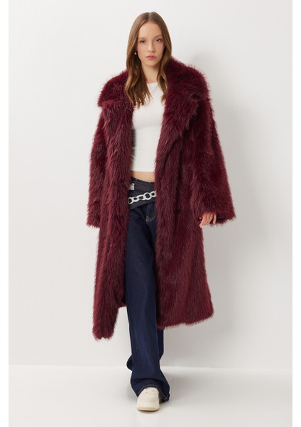 Uzun Suni Kürk Kaban LFG0169 Bordo fiyatları