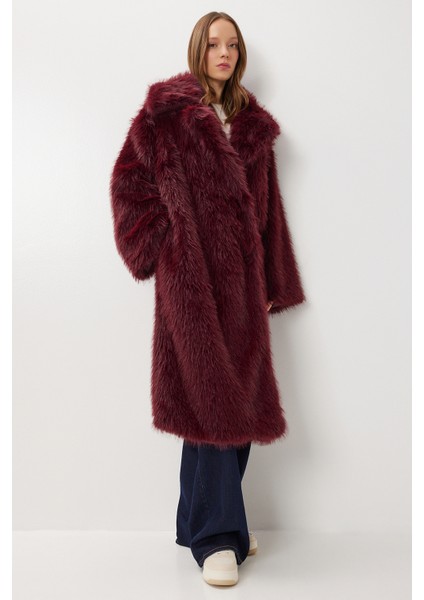 Uzun Suni Kürk Kaban LFG0169 Bordo fırsatları