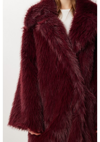 Uzun Suni Kürk Kaban LFG0169 Bordo indirimleri