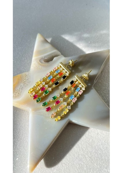 Altın Kaplama Mıx Colour Salantılı Küpe 925 Ayar Gümüş Tek Adet fiyatları