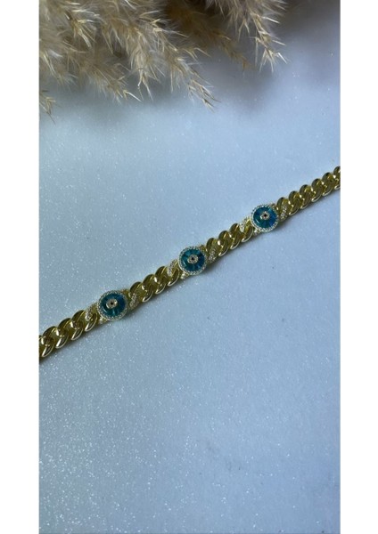 Altın Kaplama 3'lü Nazar Göz Gurmet Bileklik 925 Ayar Gümüş modelleri