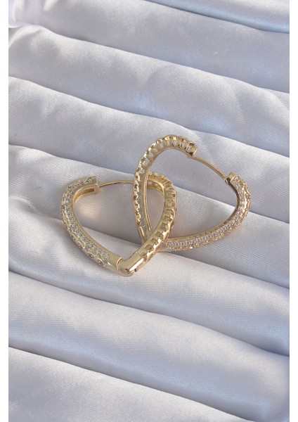 Pirinç Gold Renk Zirkon Taşlı Motifli Kalp Küpe - TJ-BKP9285 fiyatları