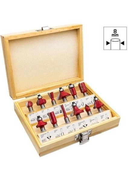 12 Parça Ahşap Freze Seti 8mm Sap