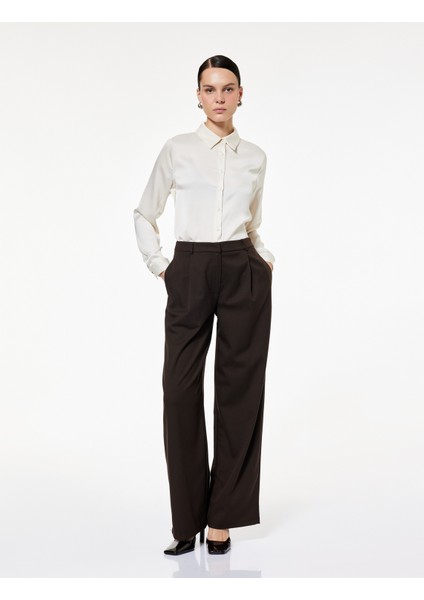 Uzun Kollu Düğmeli Klasik Yaka Saten Gömlek