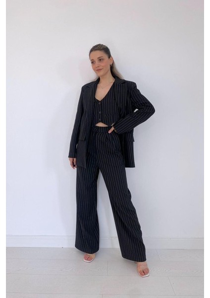 Siyah Çizgili Ceket - Yelek ve Pantolon Takım modelleri