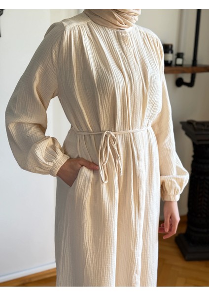 Tam Boy Düğmeli Müslin Ferace 5102