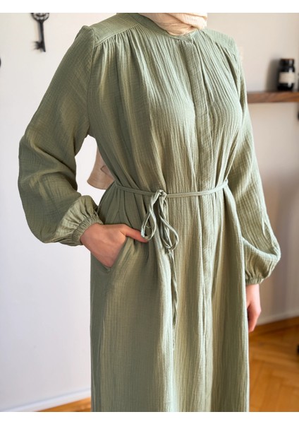 Tam Boy Düğmeli Müslin Ferace 5102