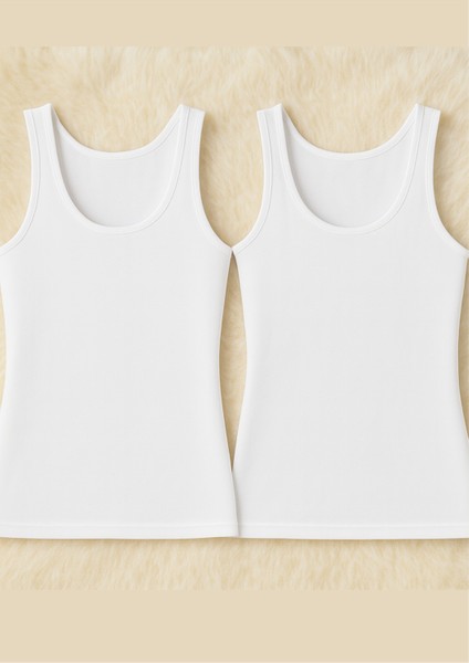 Kadın Giyim Kalın Askılı Modal & Pamuklu 2 Adet Beyaz Atlet LL.K66.O012.001