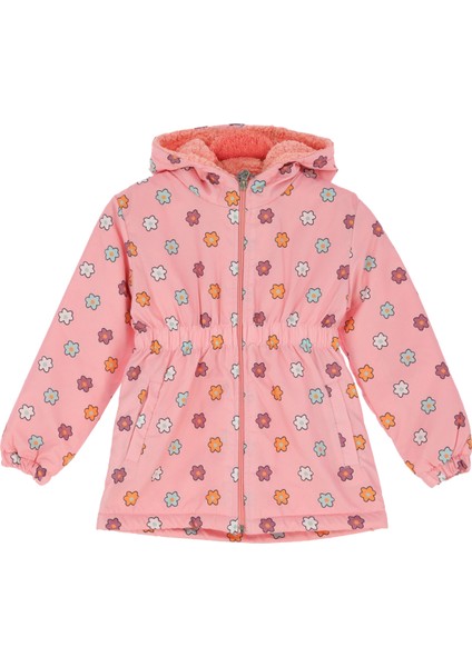 Kız Çocuk Içi Peluş Astarlı-Desenli-Kapüşonlu-Beli Lastikli Mont 12363