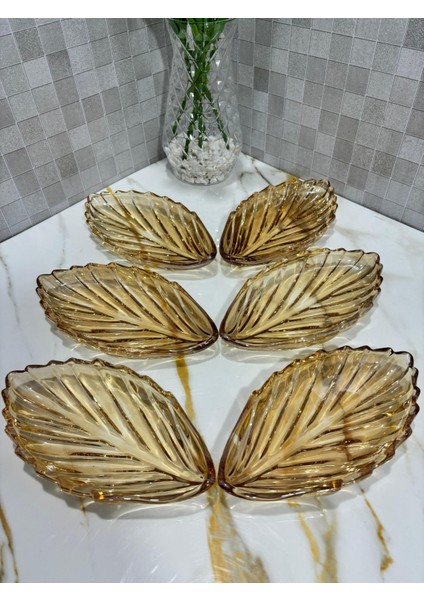 Bal Rengi 6'lı Yaprak Kahvaltılık, Çerezlik Seti Cam fiyatları