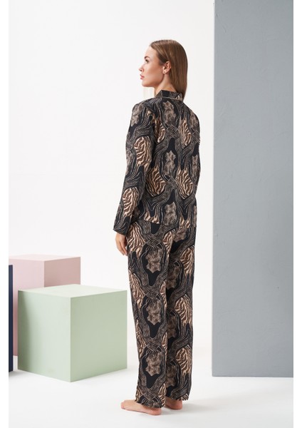 Kadın Siyah/leopar Pijama Takım - 28039R fırsatları