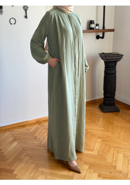 Tam Boy Düğmeli Müslin Ferace 5102 indirimleri