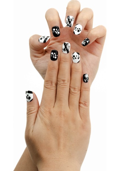 10'lu Siyah Kısa Yuvarlak TT1051 Tekrar Kullanılabilir El Yapımı Protez Takma Tırnak - Ten Rengi-Siyah-L modelleri