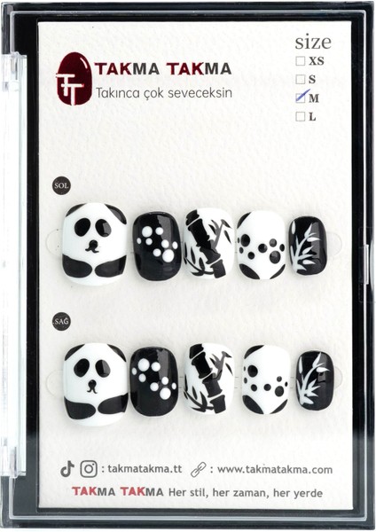 10'lu Siyah Kısa Yuvarlak TT1051 Tekrar Kullanılabilir El Yapımı Protez Takma Tırnak - Ten Rengi-Siyah-L indirimleri