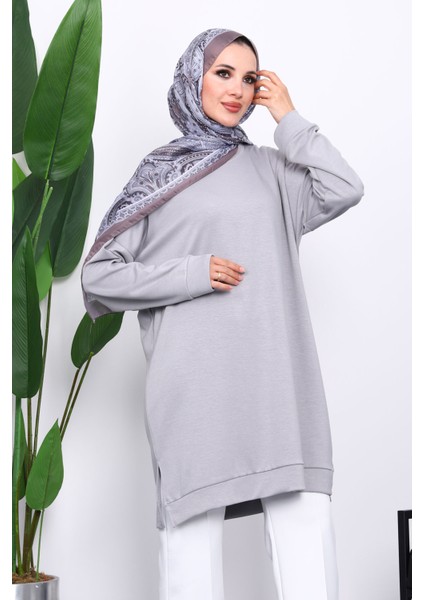 Gri Bisiklet Yaka Modal Tunik