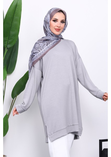 Gri Bisiklet Yaka Modal Tunik modelleri