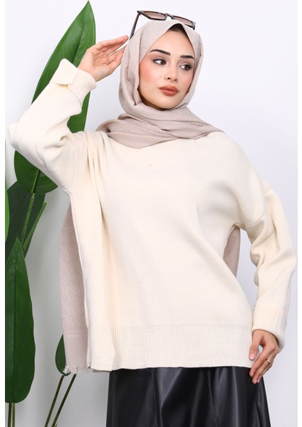 Taş Bisiklet Yaka Yumuşak Dokulu Oversize Triko Kazak