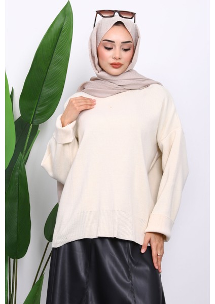 Taş Bisiklet Yaka Yumuşak Dokulu Oversize Triko Kazak modelleri