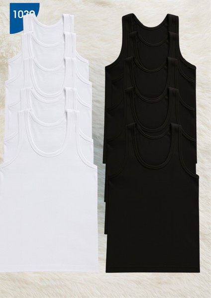 %100 Pamuklu Erkek Giyim 5 Adet Siyah - 5 Adet Beyaz Atlet LL.K10.O30.001