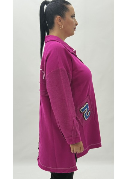 Büyük Beden Yakalı Cepli Sloganlı Uzun Kol Oversize Viskon Kadın Tunik Sweatshirt modelleri