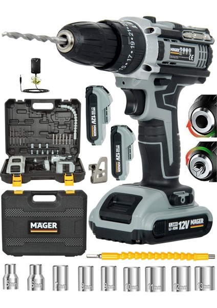 12V Darbeli Metal Şanzıman Çift Akülü Bakır Sargı Şarjlı Matkap Akülü Vidalama