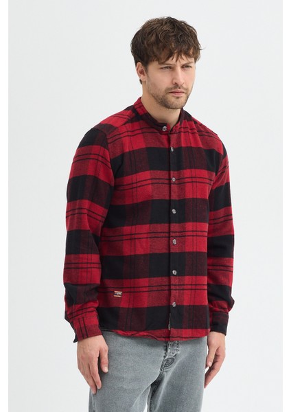Regular Fit Flanel Flam Dokulu Cepsiz Hakim Yaka Erkek Gömlek modelleri