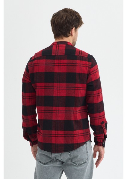 Regular Fit Flanel Flam Dokulu Cepsiz Hakim Yaka Erkek Gömlek