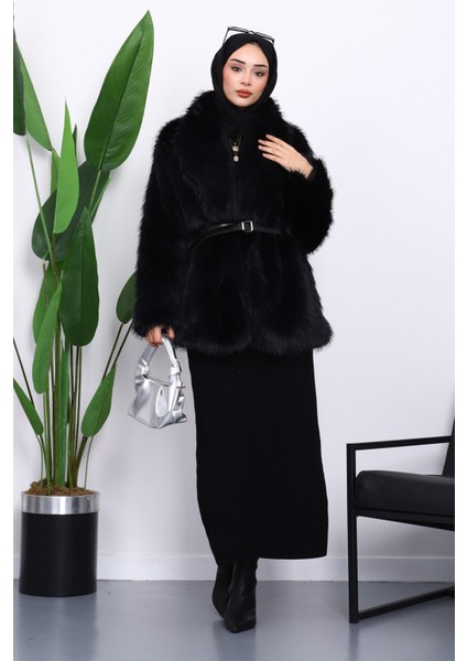 Siyah Kemerli Kısa Kürk Kaban fiyatları