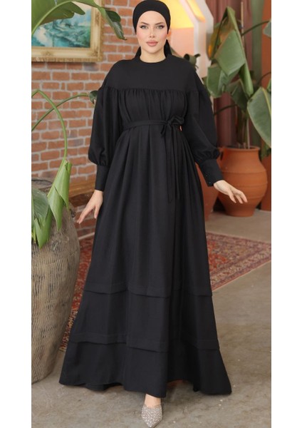 Çift Bantlı Salaş Keten Elbise 5069 modelleri