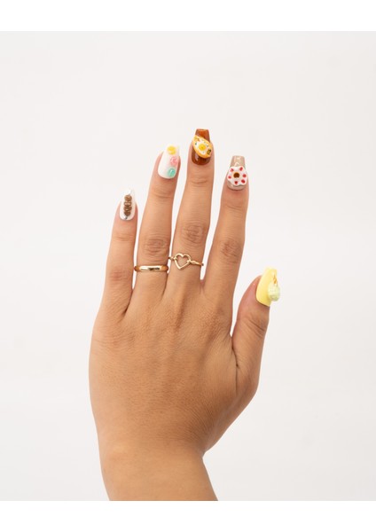 10'lu Renkli Orta Balerin TT1412 Tekrar Kullanılabilir El Yapımı Protez Takma Tırnak - Renkli-XS fırsatları