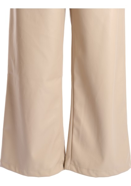 Vedi Minimalist Deri Yüksek Bel Geniş Paça Kadın Pantolon - Günlük & Şık modelleri