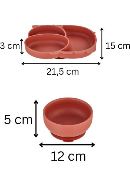 2'li Silikon Bebek Beslenme Seti / Bölmeli Mama Tabağı / Mama Kasesi - Kiremit Rengi modelleri