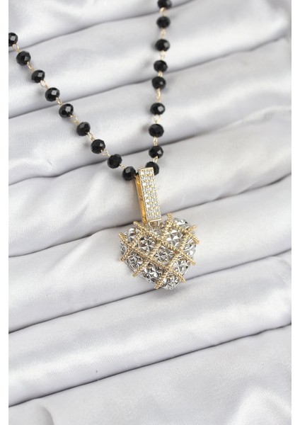 316L Çelik Zincir Kristal Boncuklu Kalpli Kadın Kolye - TJ-BKO10562