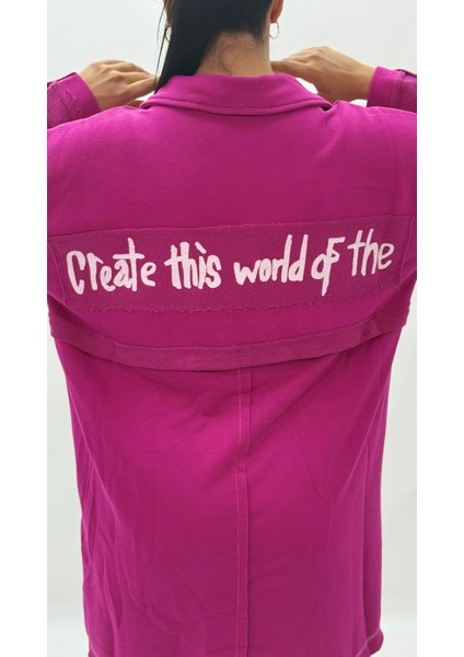 Büyük Beden Yakalı Cepli Sloganlı Uzun Kol Oversize Viskon Kadın Tunik Sweatshirt indirimleri