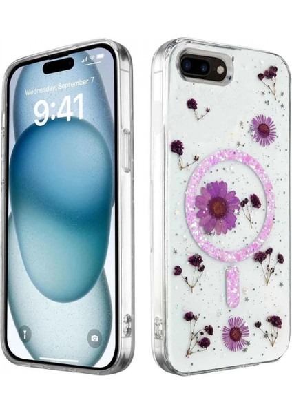 iPhone 7 Kılıf Daisy Simli Magsafe Kapak - Mor (K95)
