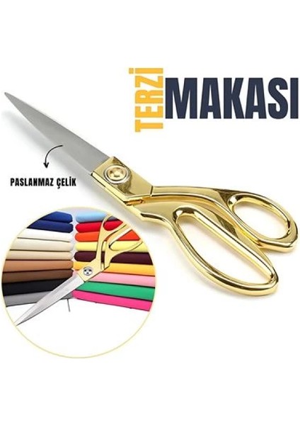 Terzi Makası – Paslanmaz Çelik Bıçaklı, Altın Renkli Profesyonel Kumaş Kesme Makası fiyatları
