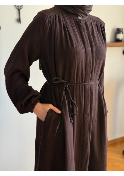 Tam Boy Düğmeli Müslin Ferace 5102 modelleri